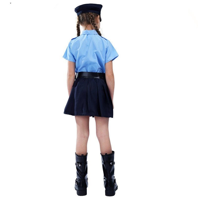 Halloween Children's Dress - up Costume Cute Police Uniform Girls' Slim - fit One - piece Long Sleeves Police Dress - 0 - Scribble Snacks