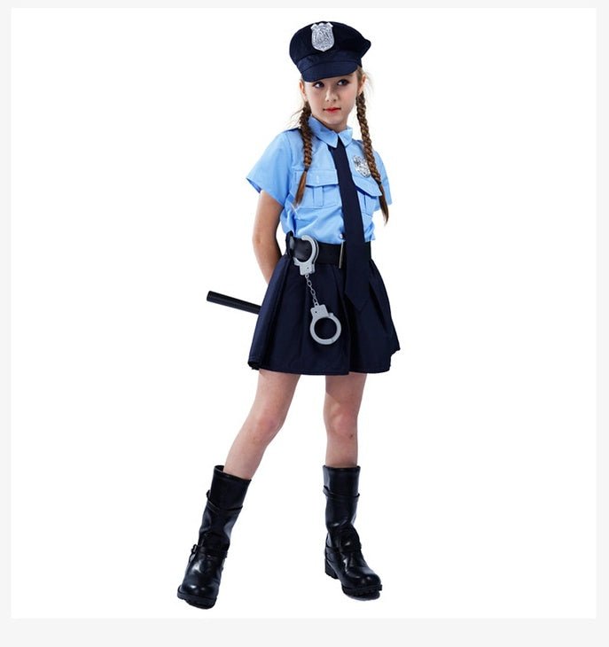 Halloween Children's Dress - up Costume Cute Police Uniform Girls' Slim - fit One - piece Long Sleeves Police Dress - 0 - Scribble Snacks