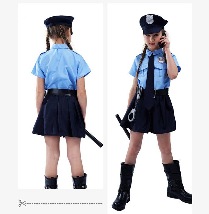 Halloween Children's Dress - up Costume Cute Police Uniform Girls' Slim - fit One - piece Long Sleeves Police Dress - 0 - Scribble Snacks