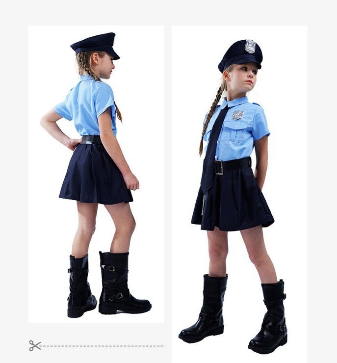 Halloween Children's Dress - up Costume Cute Police Uniform Girls' Slim - fit One - piece Long Sleeves Police Dress - 0 - Scribble Snacks