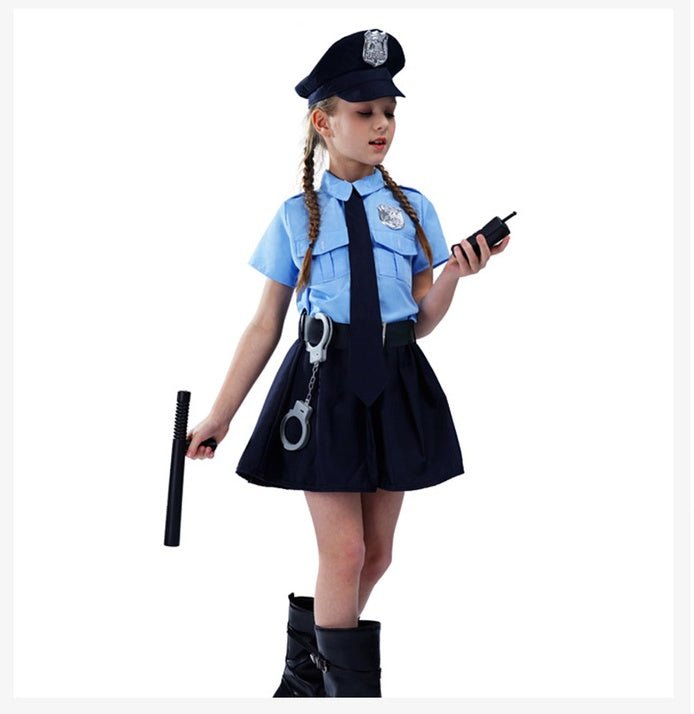 Halloween Children's Dress - up Costume Cute Police Uniform Girls' Slim - fit One - piece Long Sleeves Police Dress - 0 - Scribble Snacks