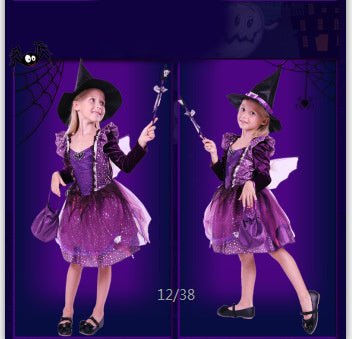 Halloween Children's Performance Costume Witch Princess Dress, Girl With Light Hair - 0 - Scribble Snacks