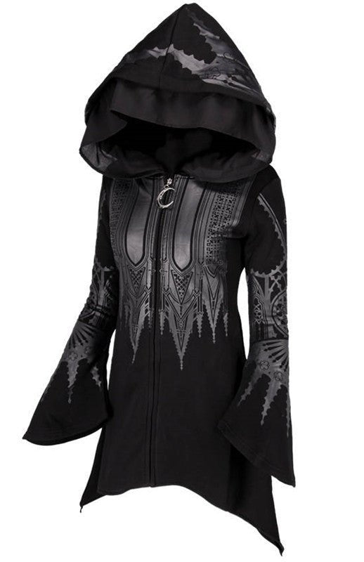 Halloween Cosplay Hoodie Women's Punk Black Long Hooded Printed Sweater - 0 - Scribble Snacks