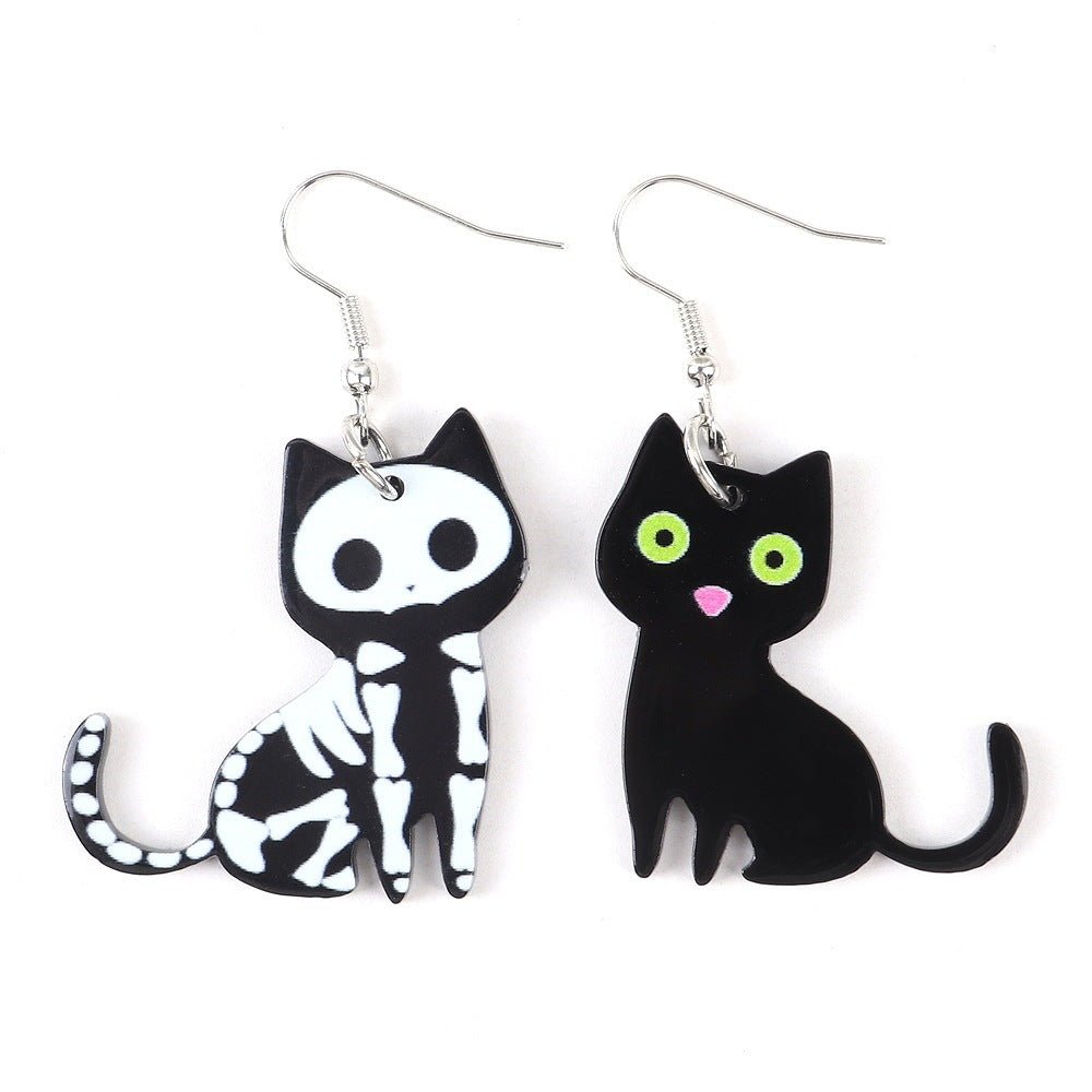 Halloween Cute Black And White Cat Cute Pet And Animal Earrings Personality Style Acrylic Printed Earrings - 0 - Scribble Snacks