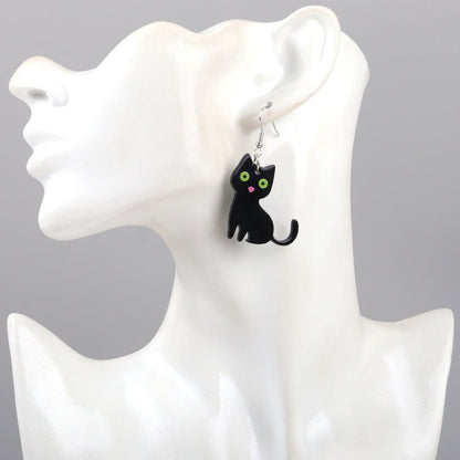 Halloween Cute Black And White Cat Cute Pet And Animal Earrings Personality Style Acrylic Printed Earrings - 0 - Scribble Snacks