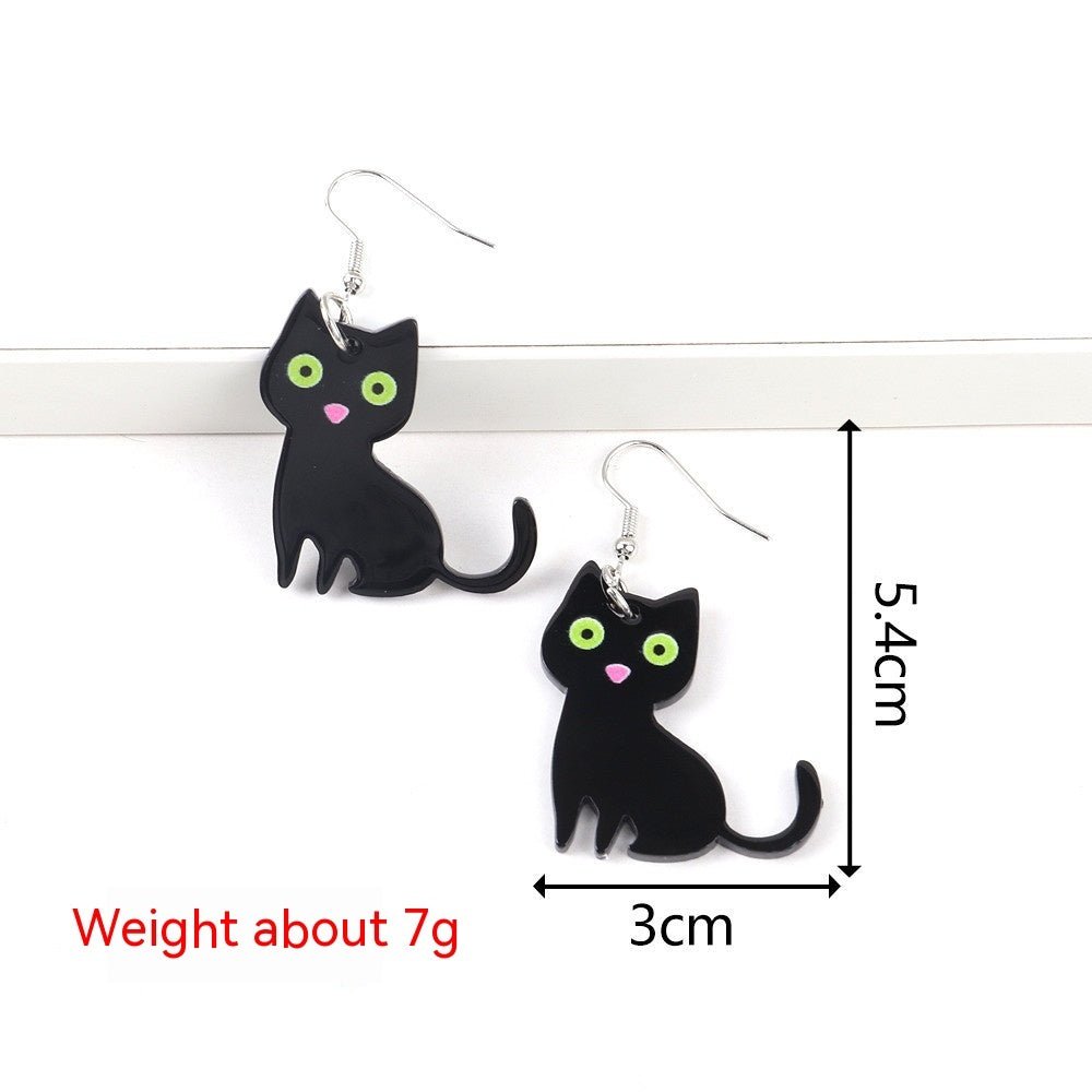 Halloween Cute Black And White Cat Cute Pet And Animal Earrings Personality Style Acrylic Printed Earrings - 0 - Scribble Snacks