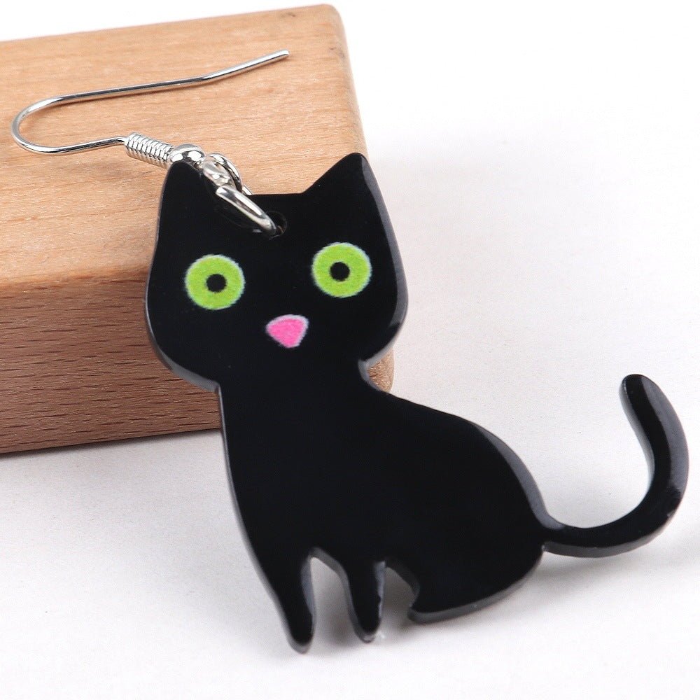 Halloween Cute Black And White Cat Cute Pet And Animal Earrings Personality Style Acrylic Printed Earrings - 0 - Scribble Snacks