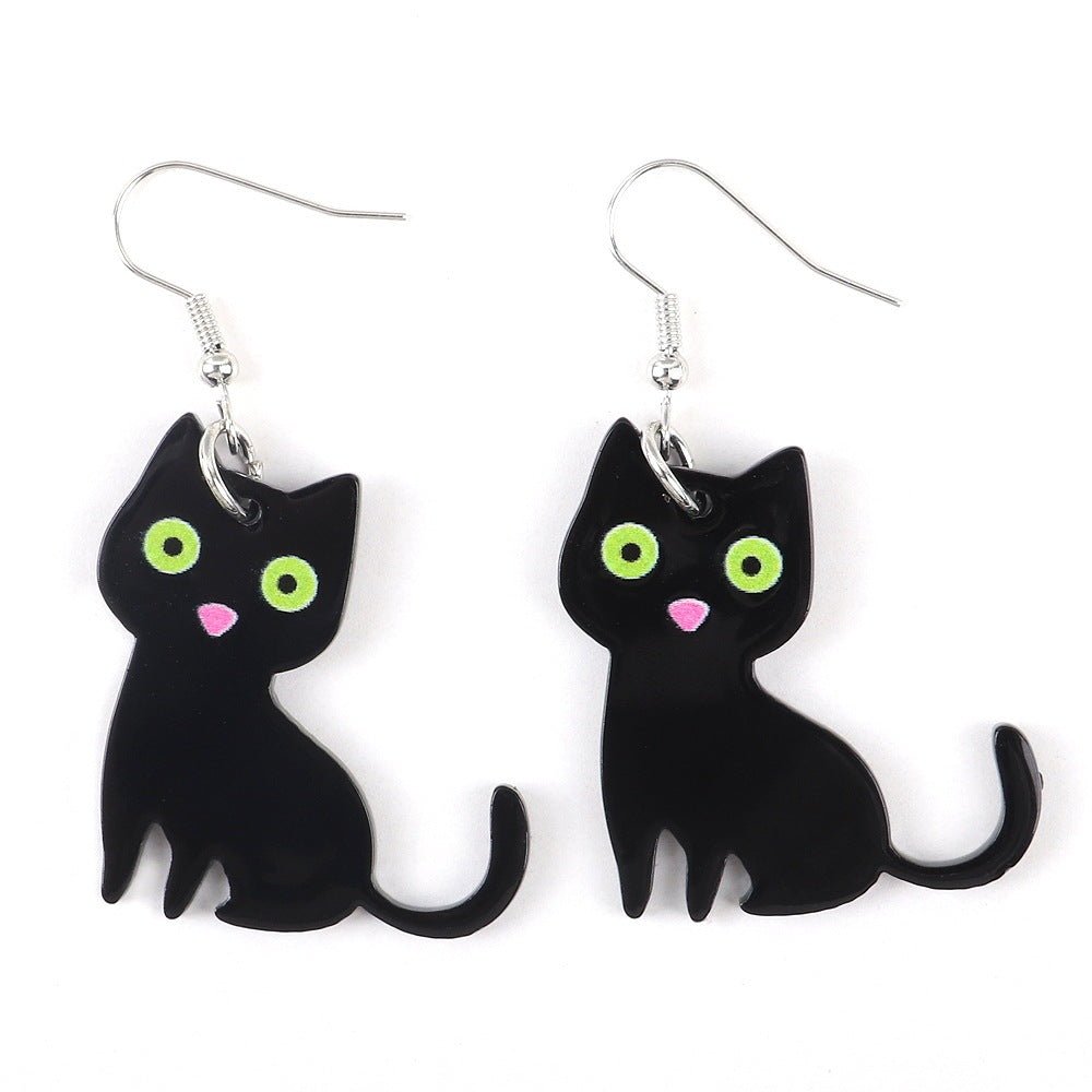 Halloween Cute Black And White Cat Cute Pet And Animal Earrings Personality Style Acrylic Printed Earrings - 0 - Scribble Snacks