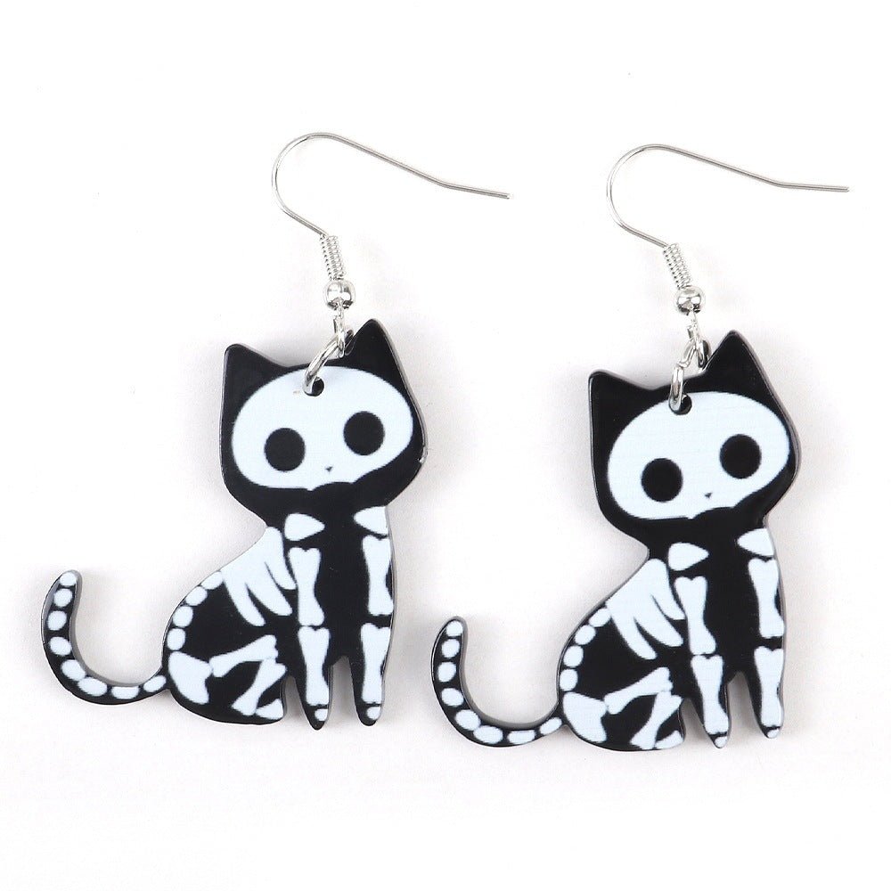 Halloween Cute Black And White Cat Cute Pet And Animal Earrings Personality Style Acrylic Printed Earrings - 0 - Scribble Snacks