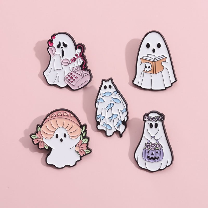 Halloween Cute Ghost Shape Metal Brooch Cartoon Accessories - 0 - Scribble Snacks