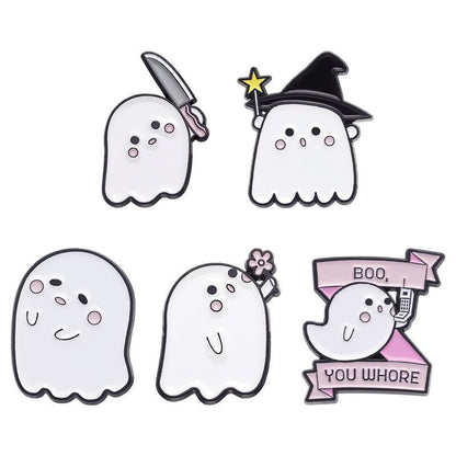 Halloween Cute Little Ghost Modeling Golden M Badge Creative Cute Brooch Accessories - 0 - Scribble Snacks