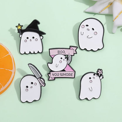 Halloween Cute Little Ghost Modeling Golden M Badge Creative Cute Brooch Accessories - 0 - Scribble Snacks