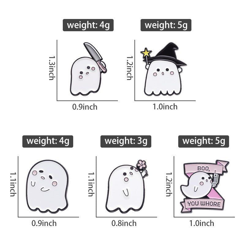 Halloween Cute Little Ghost Modeling Golden M Badge Creative Cute Brooch Accessories - 0 - Scribble Snacks