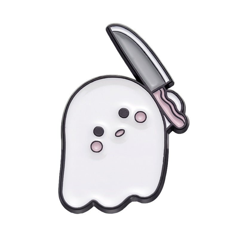 Halloween Cute Little Ghost Modeling Golden M Badge Creative Cute Brooch Accessories - 0 - Scribble Snacks