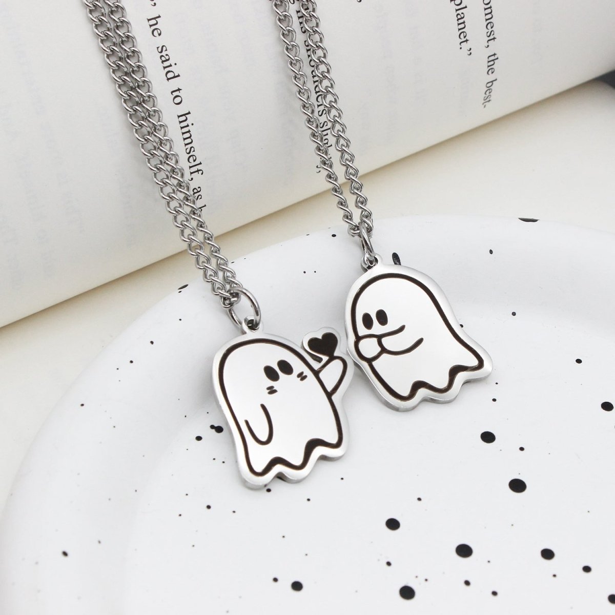 Halloween Cute Love Ghost Necklace Couple Pendant Necklace Men Women Accessories - 0 - Scribble Snacks