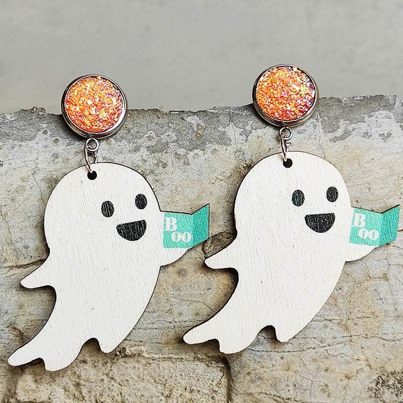 Halloween Cute Pumpkin Earrings Reading Ghost Bow - 0 - Scribble Snacks