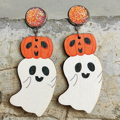 Halloween Cute Pumpkin Earrings Reading Ghost Bow - 0 - Scribble Snacks