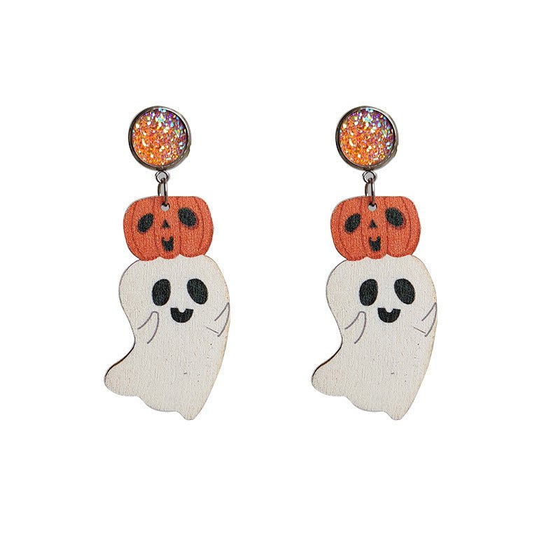 Halloween Cute Pumpkin Earrings Reading Ghost Bow - 0 - Scribble Snacks