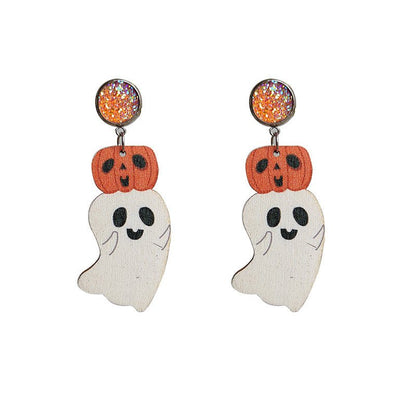 Halloween Cute Pumpkin Earrings Reading Ghost Bow - 0 - Scribble Snacks