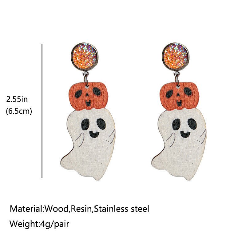 Halloween Cute Pumpkin Earrings Reading Ghost Bow - 0 - Scribble Snacks