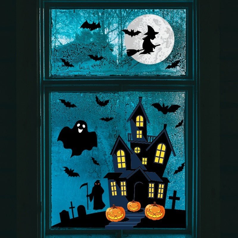 Halloween Decoration Haunted House Sticker Witch Ghost Bat Window Stickers - 0 - Scribble Snacks