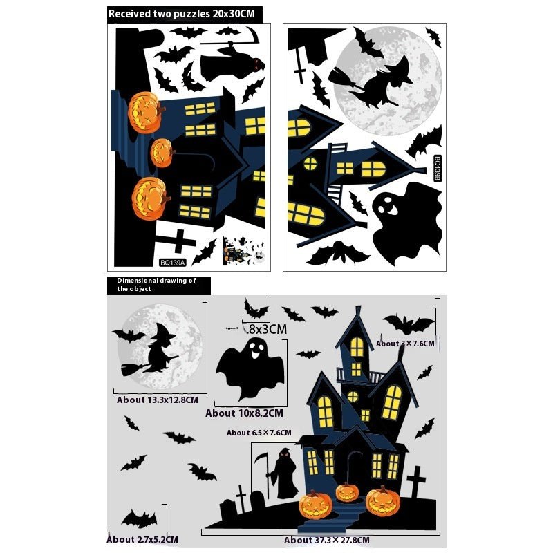 Halloween Decoration Haunted House Sticker Witch Ghost Bat Window Stickers - 0 - Scribble Snacks