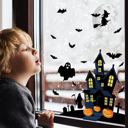 Halloween Decoration Haunted House Sticker Witch Ghost Bat Window Stickers - 0 - Scribble Snacks