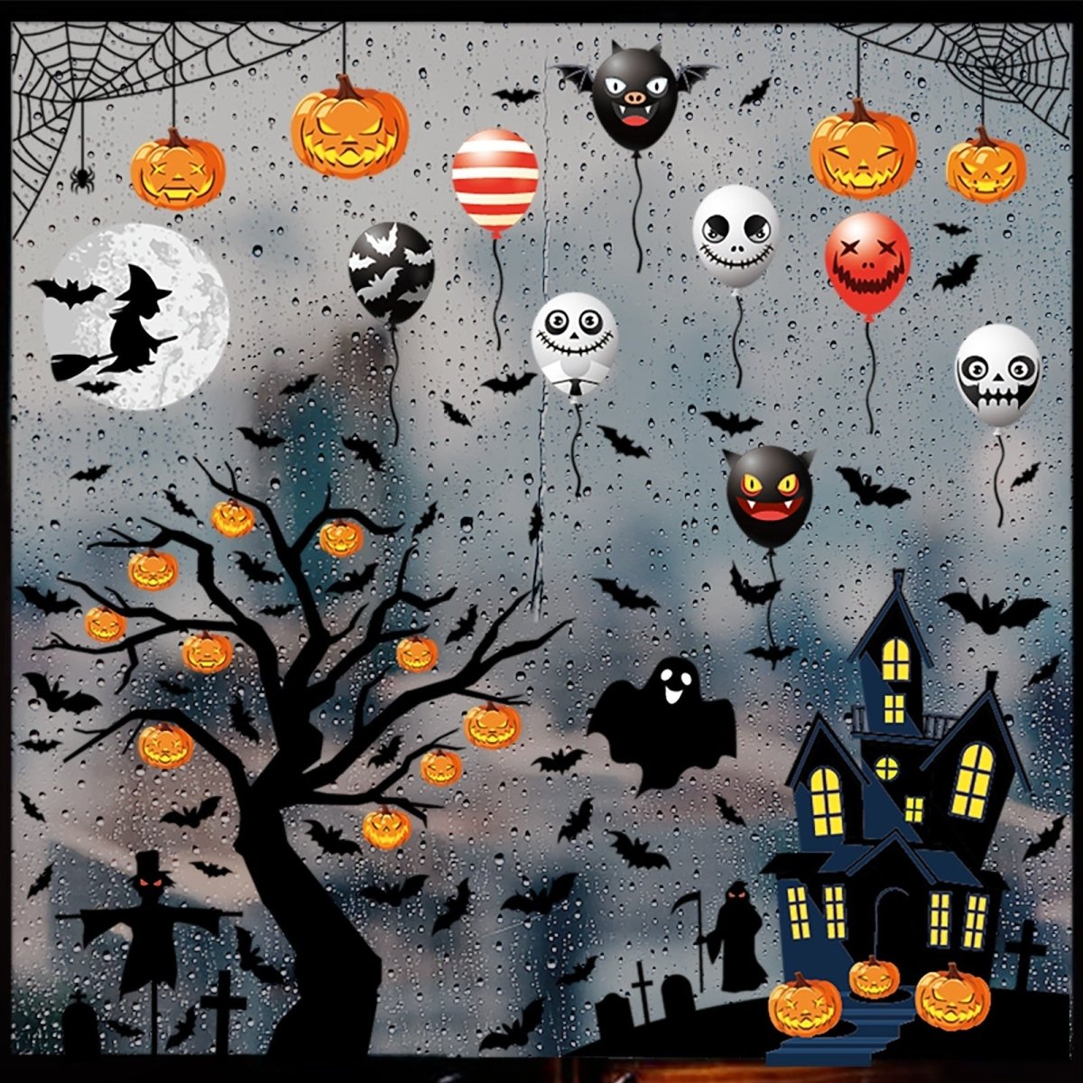 Halloween Decoration Haunted House Sticker Witch Ghost Bat Window Stickers - 0 - Scribble Snacks