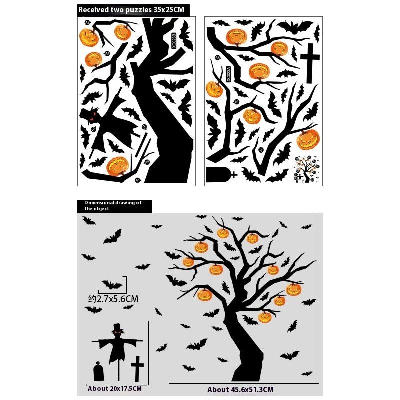 Halloween Decoration Haunted House Sticker Witch Ghost Bat Window Stickers - 0 - Scribble Snacks