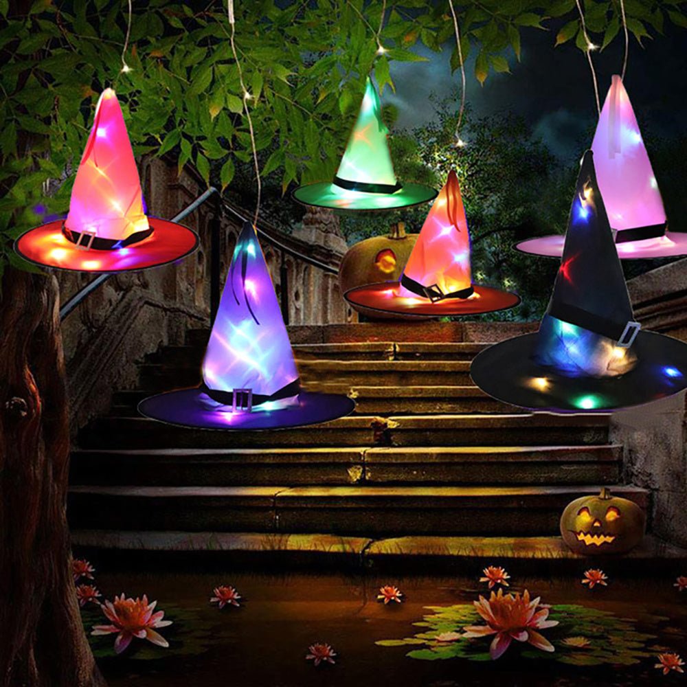 Halloween Decoration Witch Hat LED Lights Halloween Elf Ears Kids Home Party Decor Supplies Outdoor Tree Hanging Ornament - 0 - Scribble Snacks