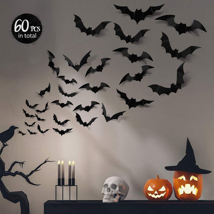 Halloween Decorative Wall Black Stickers Three - dimensional Bat Holiday Party - 0 - Scribble Snacks