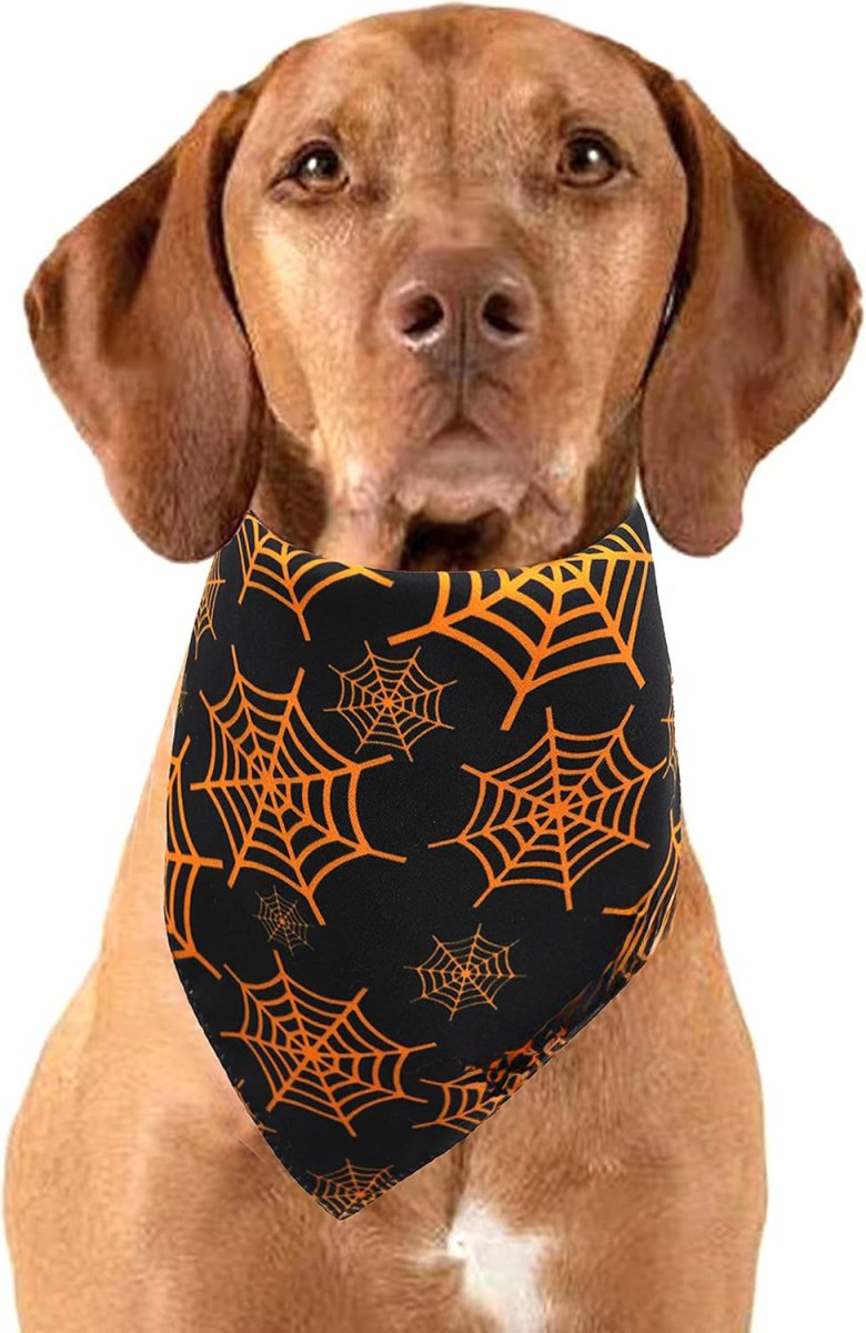 Halloween Dog Bandanas Pumpkin And Spider Web Bibs Triangle Reversible Fall Pet Scarf Premium Durable Fabric Adjustable Fit - 4 - Scribble Snacks