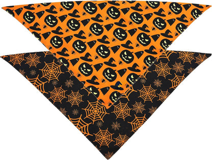 Halloween Dog Bandanas Pumpkin And Spider Web Bibs Triangle Reversible Fall Pet Scarf Premium Durable Fabric Adjustable Fit - 4 - Scribble Snacks