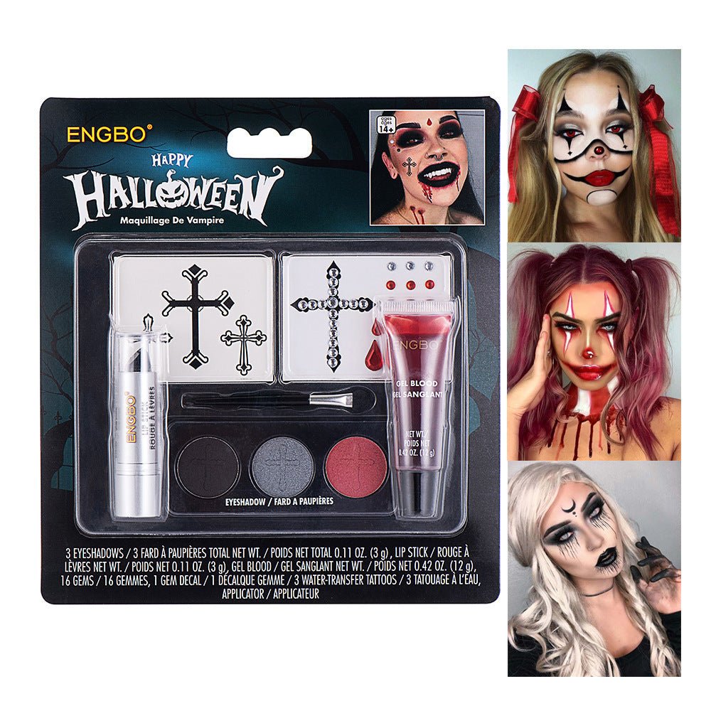 Halloween Dressing Cosmetics Cross - border Black Lipstick Smoky Makeup Plasma Stickers Halloween Painted Set - 0 - Scribble Snacks