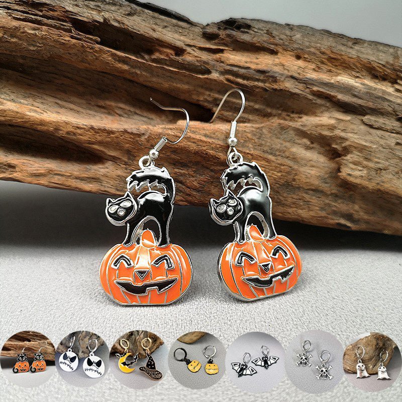 Halloween Funny Earrings Female Personality Ghost Pumpkin Bat Cartoon Jewelry - 4 - Scribble Snacks