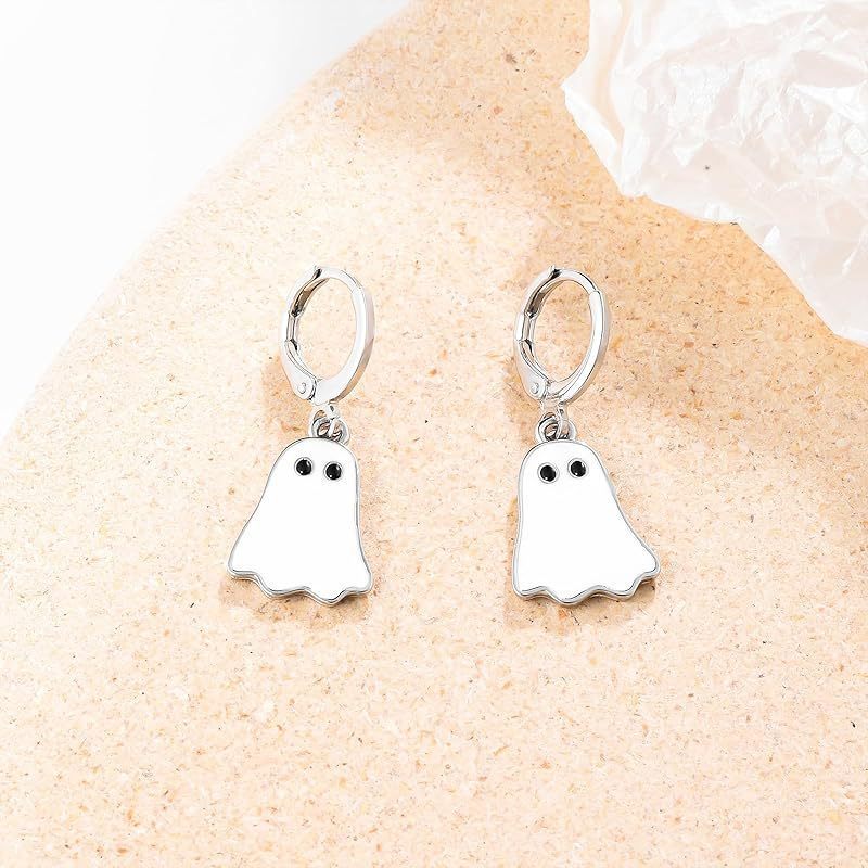 Halloween Ghost Earrings For Women Gold Ghost Huggie Hoop Earrings Halloween Jewelry Cute BOO Halloween Earrings - 0 - Scribble Snacks