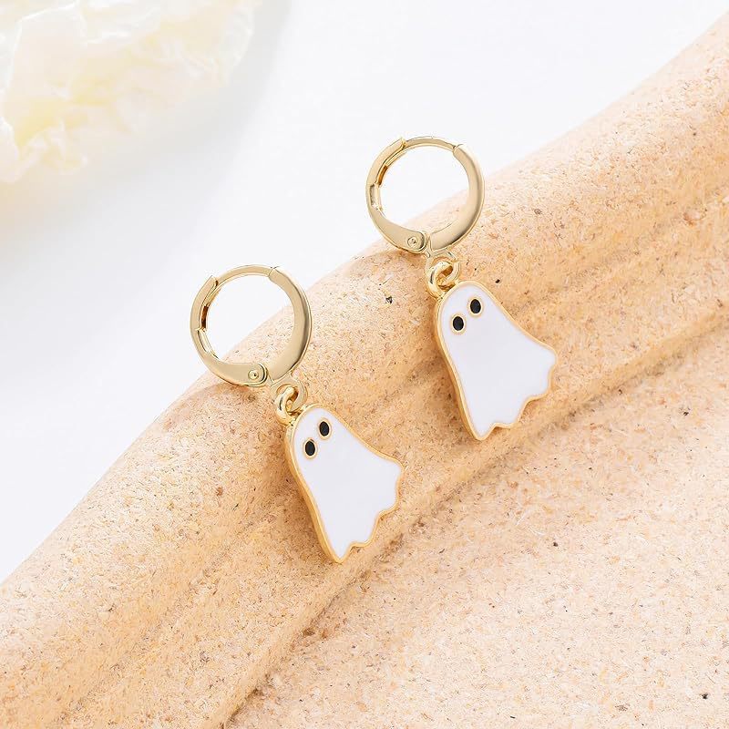 Halloween Ghost Earrings For Women Gold Ghost Huggie Hoop Earrings Halloween Jewelry Cute BOO Halloween Earrings - 0 - Scribble Snacks