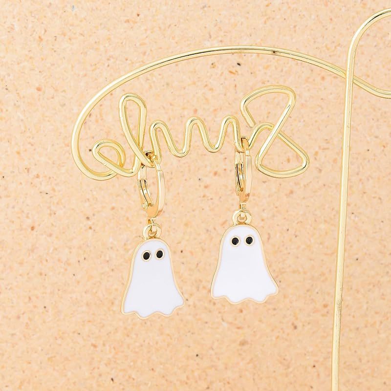 Halloween Ghost Earrings For Women Gold Ghost Huggie Hoop Earrings Halloween Jewelry Cute BOO Halloween Earrings - 0 - Scribble Snacks