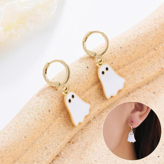 Halloween Ghost Earrings For Women Gold Ghost Huggie Hoop Earrings Halloween Jewelry Cute BOO Halloween Earrings - 0 - Scribble Snacks