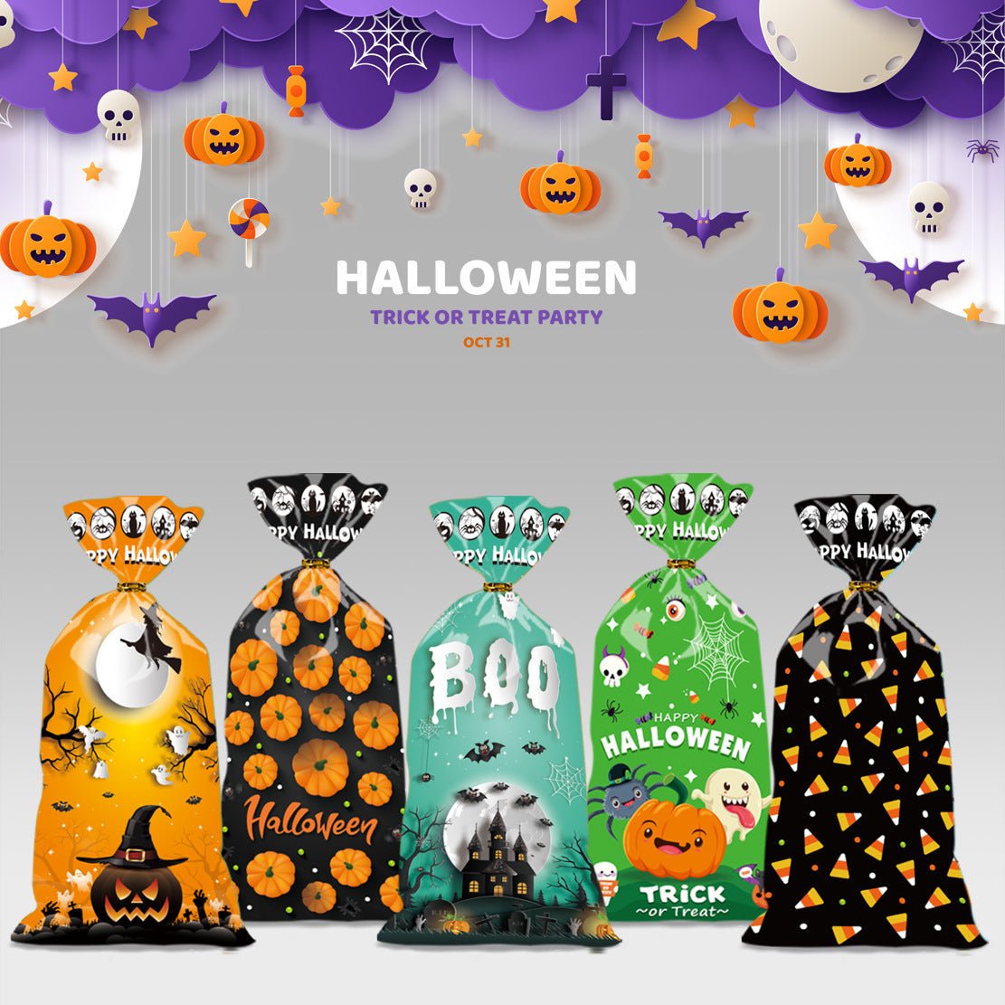 Halloween Gift Bag Party Decoration Candy Bag Snack Biscuits Bag - 0 - Scribble Snacks