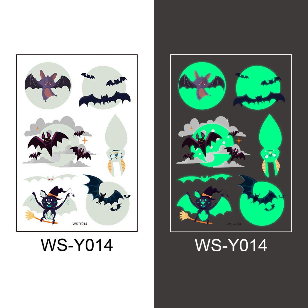 Halloween Glowing Bats Tattoo Stickers Fake Tattoos Paste on Face Arm Leg for Kids Body Art Sticker - 0 - Scribble Snacks