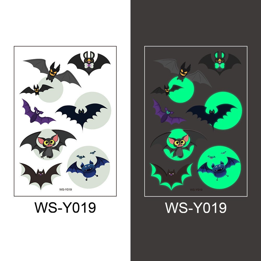 Halloween Glowing Bats Tattoo Stickers Fake Tattoos Paste on Face Arm Leg for Kids Body Art Sticker - 0 - Scribble Snacks