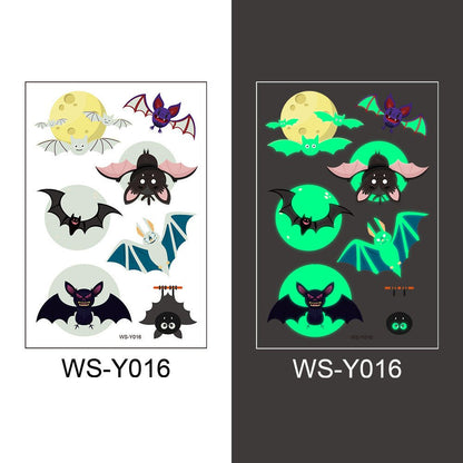 Halloween Glowing Bats Tattoo Stickers Fake Tattoos Paste on Face Arm Leg for Kids Body Art Sticker - 0 - Scribble Snacks