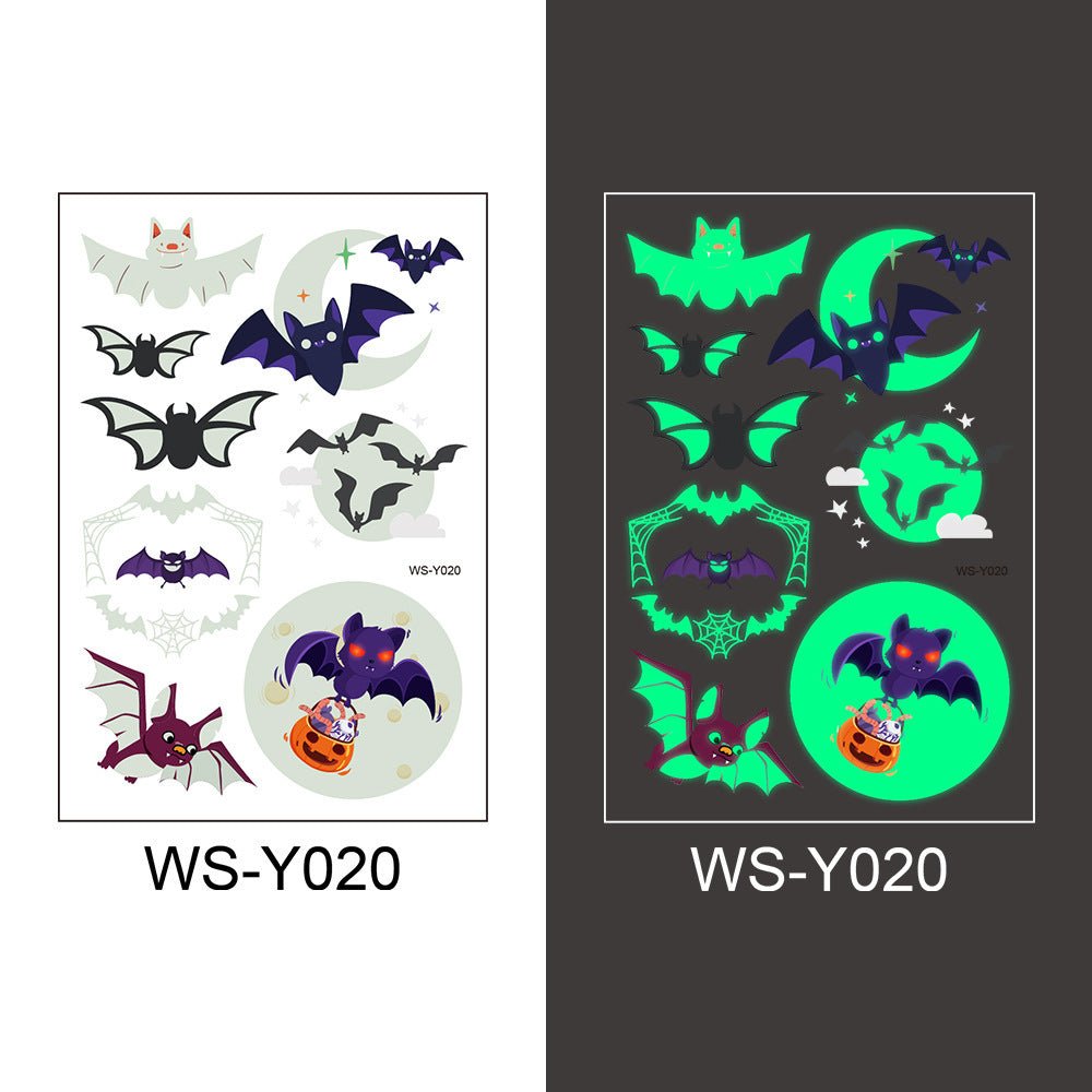 Halloween Glowing Bats Tattoo Stickers Fake Tattoos Paste on Face Arm Leg for Kids Body Art Sticker - 0 - Scribble Snacks