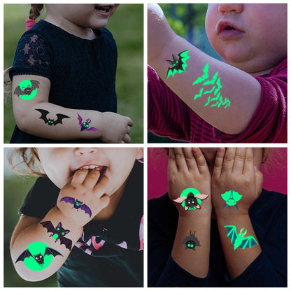 Halloween Glowing Bats Tattoo Stickers Fake Tattoos Paste on Face Arm Leg for Kids Body Art Sticker - 0 - Scribble Snacks