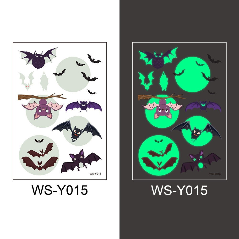 Halloween Glowing Bats Tattoo Stickers Fake Tattoos Paste on Face Arm Leg for Kids Body Art Sticker - 0 - Scribble Snacks