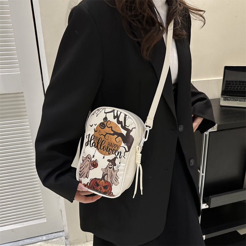 Halloween Graffiti Phone Bag Girls Funny Cartoon Pumpkin Ghost Bat Print Crossbody Bag For Women Mini Personality Creative Shoulder Bags - 4 - Scribble Snacks