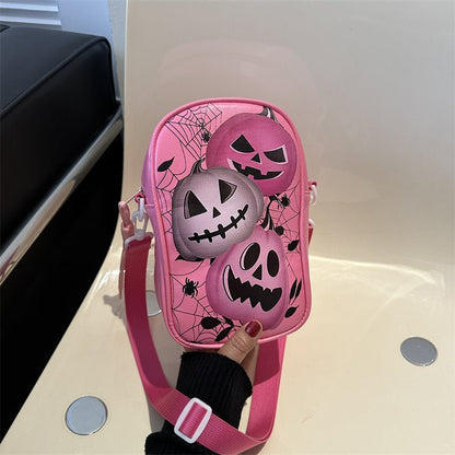 Halloween Graffiti Phone Bag Girls Funny Cartoon Pumpkin Ghost Bat Print Crossbody Bag For Women Mini Personality Creative Shoulder Bags - 4 - Scribble Snacks