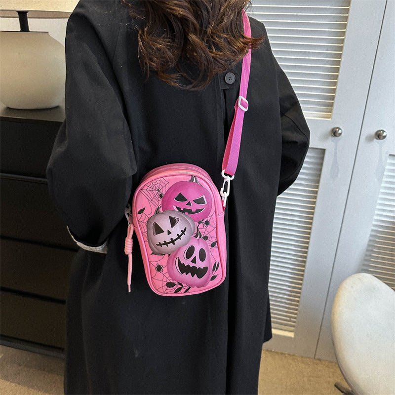 Halloween Graffiti Phone Bag Girls Funny Cartoon Pumpkin Ghost Bat Print Crossbody Bag For Women Mini Personality Creative Shoulder Bags - 4 - Scribble Snacks