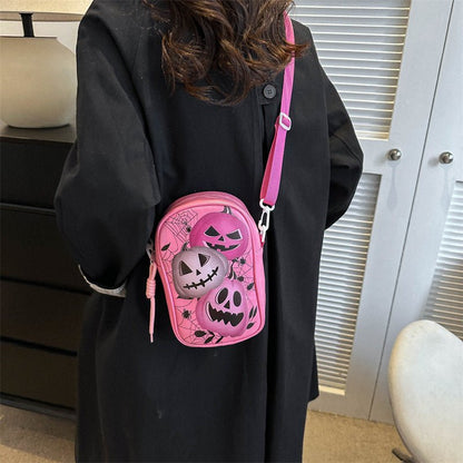 Halloween Graffiti Phone Bag Girls Funny Cartoon Pumpkin Ghost Bat Print Crossbody Bag For Women Mini Personality Creative Shoulder Bags - 4 - Scribble Snacks